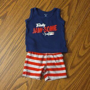 Carter's Baby Boys Totally Jaw-Some Tank and Shorts Size 3 Months